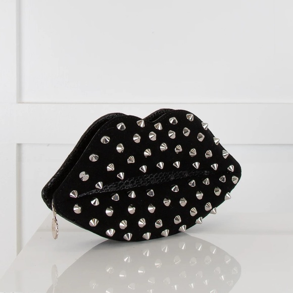 ✨LULU GUINNESS✨Black Studded Snake Lip Clutch Bag - Picture 2 of 12